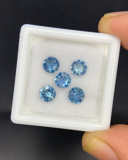 Natural Santa Maria Aquamarine Lot 1.85 Carat 5x5 Round Shape Faceted Gemstone 5 Piece Lot