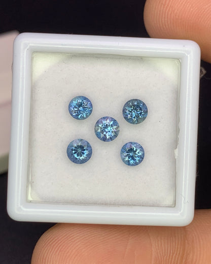 Natural Santa Maria Aquamarine Lot 1.09 Carat 4x4 MM (Approx) Round Shape Faceted Gemstone 5 Piece Lot