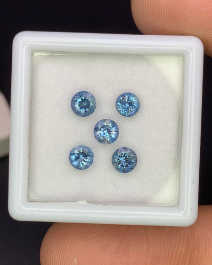 Natural Santa Maria Aquamarine Lot 1.09 Carat 4x4 MM (Approx) Round Shape Faceted Gemstone 5 Piece Lot