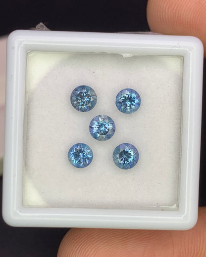 Natural Santa Maria Aquamarine Lot 1.09 Carat 4x4 MM (Approx) Round Shape Faceted Gemstone 5 Piece Lot