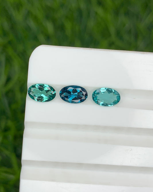 Natural Indicolite Tourmaline Lot 0.98 Carat 6x4 MM Oval Shape Faceted Gemstone 3 Piece Lot