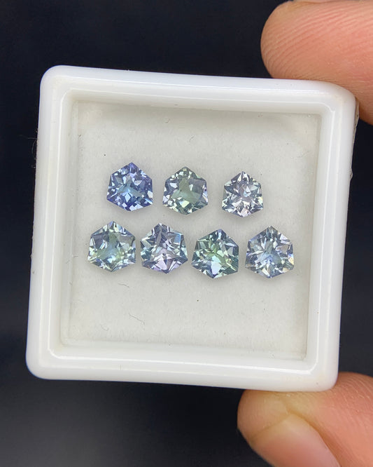 Natural Bi Color Tanzanite Lot 2.40 Carat Mix Size Fancy Shape Faceted Gemstone 7 Piece Lot