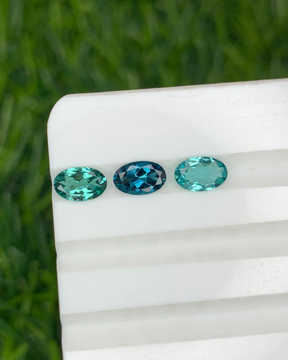 Natural Indicolite Tourmaline Lot 0.98 Carat 6x4 MM Oval Shape Faceted Gemstone 3 Piece Lot