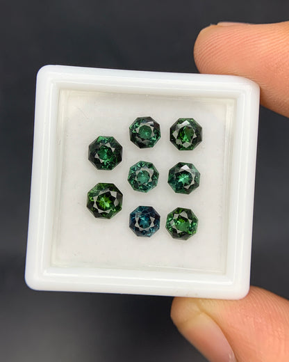 Natural Blue and Green Tourmaline lot 2.73 Carat Mix Size Baguette Shape Faceted Gemstone 8 Piece Lot 