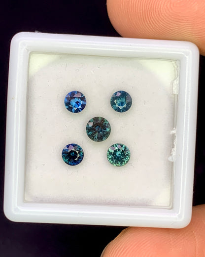 Natural Blue and Green Sapphire Lot 1.10 Carat Mix Size Round Shape Faceted Gemstone 5 Piece Lot