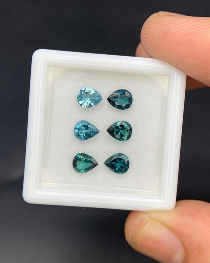 Natural Indicolite Tourmaline Lot 1.74 Carat 5x4 MM Pear Shape Faceted Gemstone 6 Piece Lot
