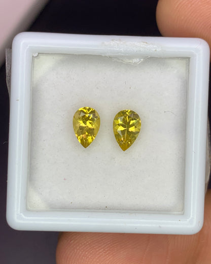 Natural Canary Tourmaline Lot 0.93 Carat 6.3x4.3/6.2x4.2 MM Pear Shape Faceted Gemstone 2 Piece Lot 