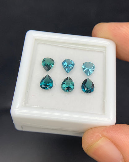 Natural Indicolite Tourmaline Lot 1.74 Carat 5x4 MM Pear Shape Faceted Gemstone 6 Piece Lot