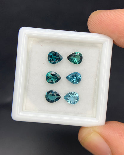 Natural Indicolite Tourmaline Lot 1.74 Carat 5x4 MM Pear Shape Faceted Gemstone 6 Piece Lot