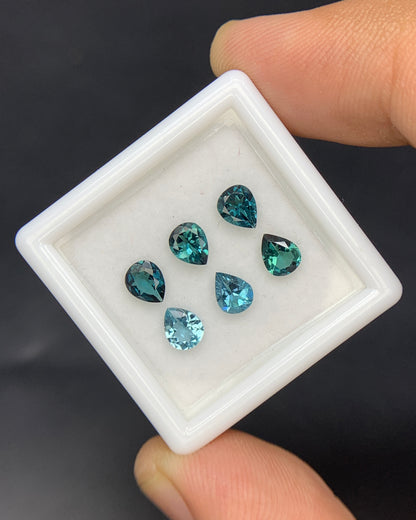 Natural Indicolite Tourmaline Lot 1.74 Carat 5x4 MM Pear Shape Faceted Gemstone 6 Piece Lot