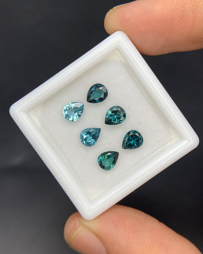Natural Indicolite Tourmaline Lot 1.74 Carat 5x4 MM Pear Shape Faceted Gemstone 6 Piece Lot