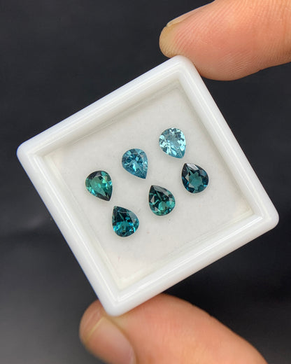 Natural Indicolite Tourmaline Lot 1.74 Carat 5x4 MM Pear Shape Faceted Gemstone 6 Piece Lot