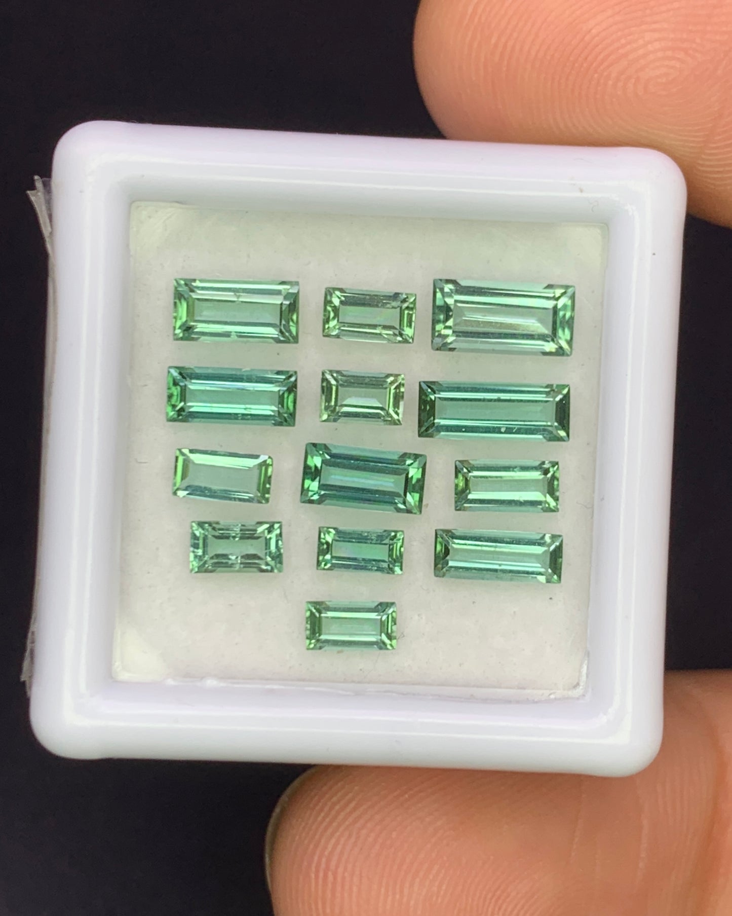 Natural Mint Green Tourmaline Lot 3.13 Carat Mix Size Baguette Shape Faceted Gemstone 13 Piece Lot