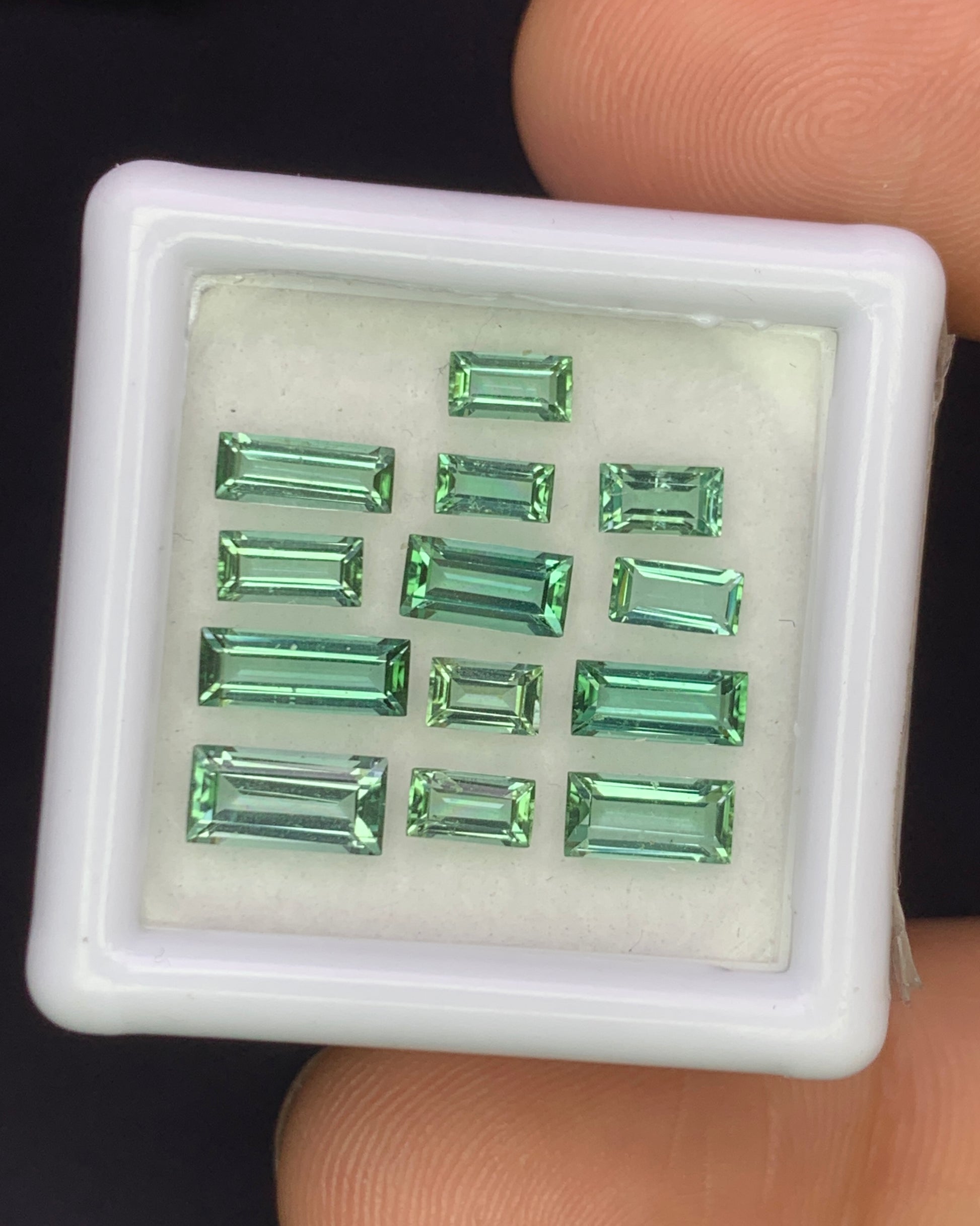 Natural Mint Green Tourmaline Lot 3.13 Carat Mix Size Baguette Shape Faceted Gemstone 13 Piece Lot