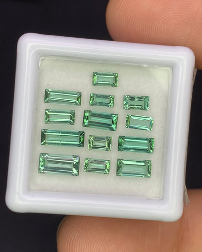 Natural Mint Green Tourmaline Lot 3.13 Carat Mix Size Baguette Shape Faceted Gemstone 13 Piece Lot