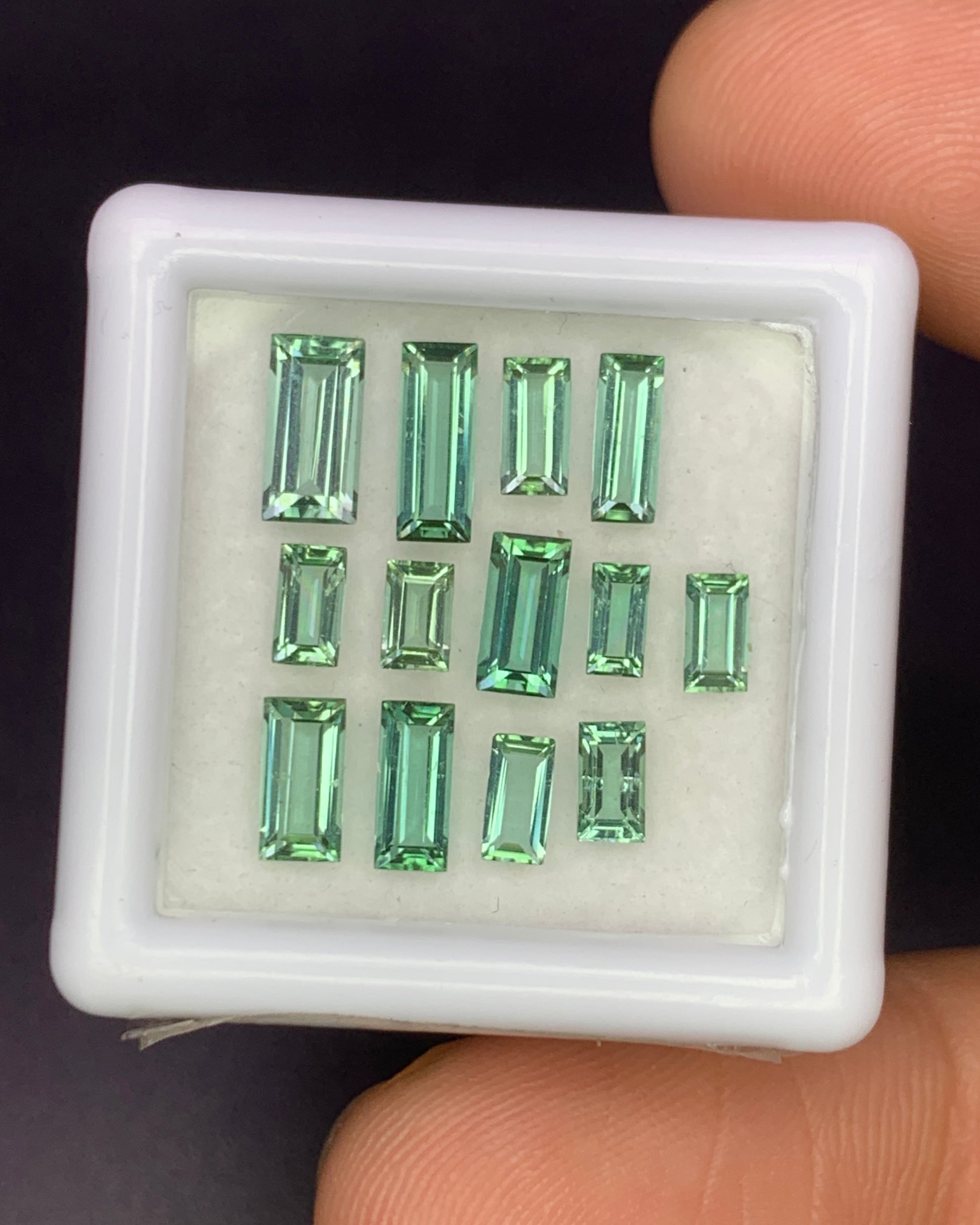 Natural Mint Green Tourmaline Lot 3.13 Carat Mix Size Baguette Shape Faceted Gemstone 13 Piece Lot