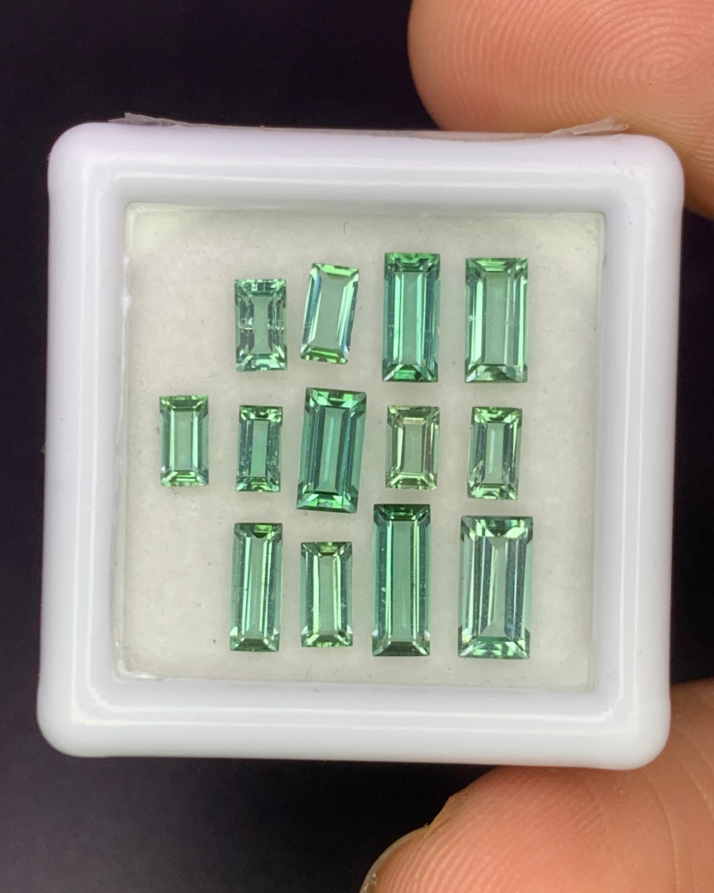 Natural Mint Green Tourmaline Lot 3.13 Carat Mix Size Baguette Shape Faceted Gemstone 13 Piece Lot