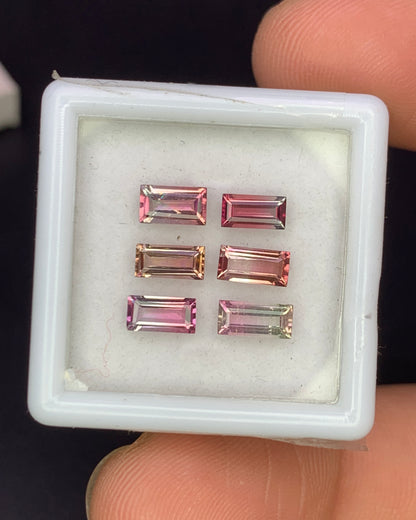 Natural Bi Color Tourmaline Lot 2.06 Carat Mix Size Baguette Shape Faceted Gemstone 6 Piece Lot (Copy)