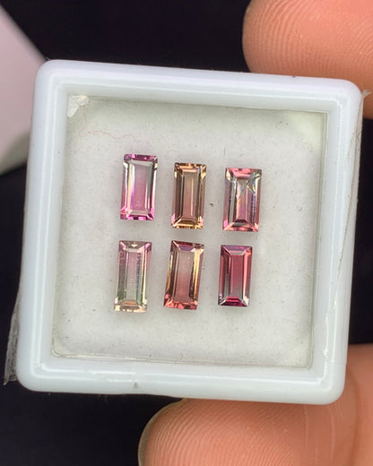Natural Bi Color Tourmaline Lot 2.06 Carat Mix Size Baguette Shape Faceted Gemstone 6 Piece Lot (Copy)