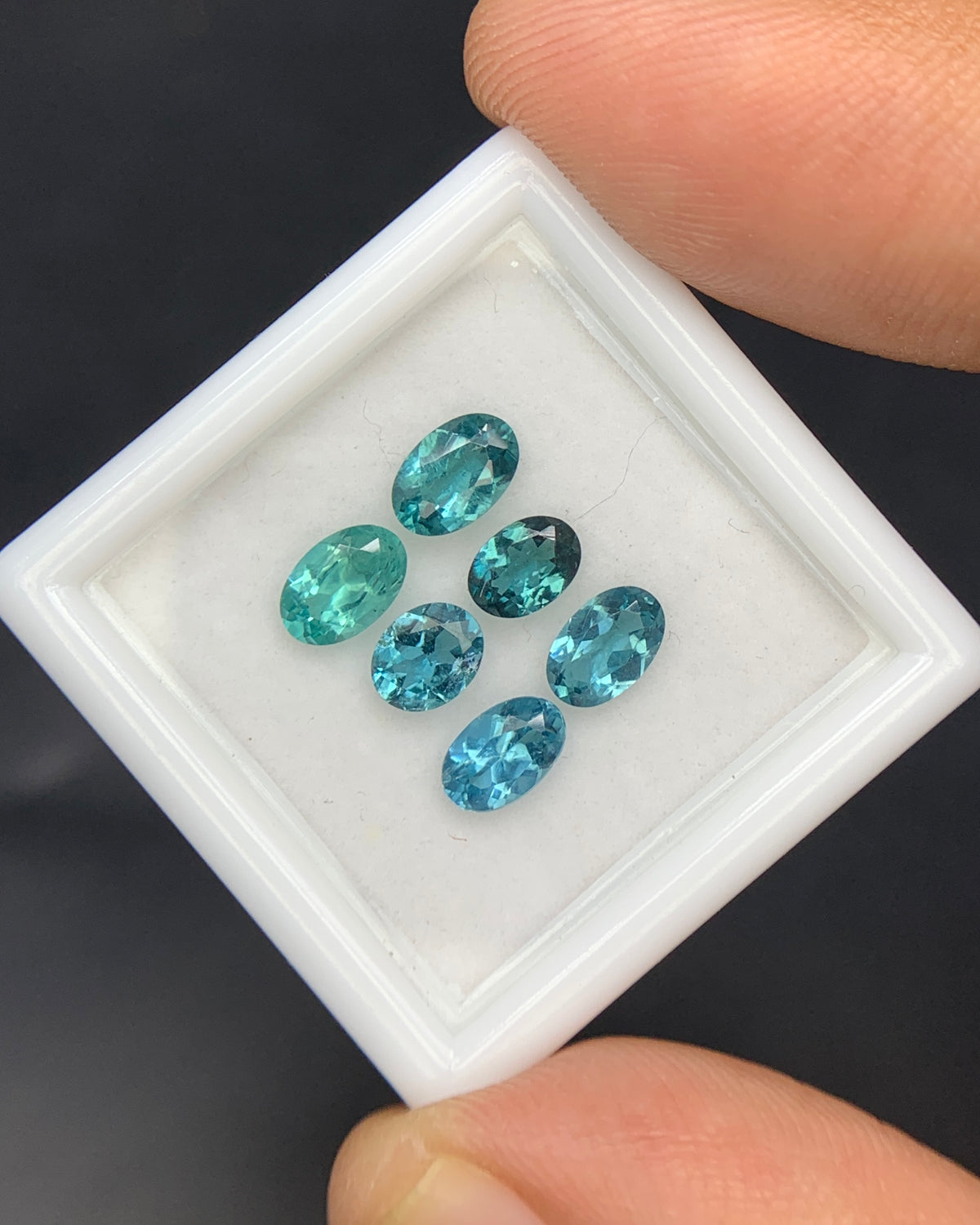 Natural Indicolite Tourmaline Lot 2.06 Carat Mix Size Oval Shape Faceted Gemstone 6 Piece Lot