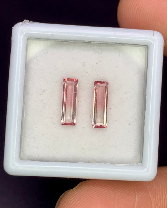 Natural Bi Color Tourmaline Lot 1.01 Carat Mix Size Baguette Shape Faceted Gemstone 2 Piece Lot 