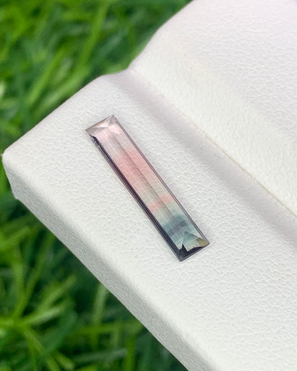 Natural Tri Color Tourmaline 1.11 Carat 15.7x3.3 MM Baguette Shape Faceted Gemstone