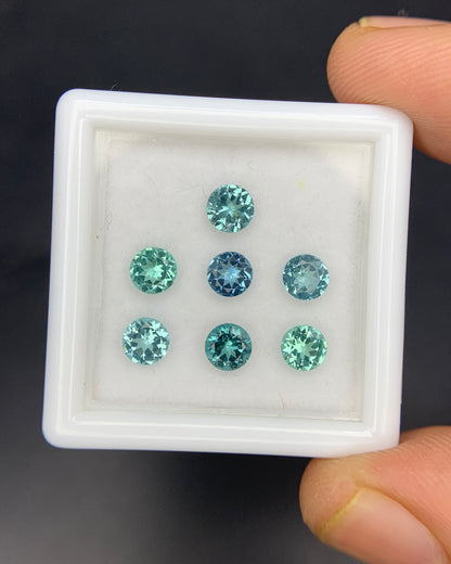 Natural Indicolite Tourmaline Lot 1.71 Carat 4x4 MM Round Shape Faceted Gemstone 7 Piece Lot
