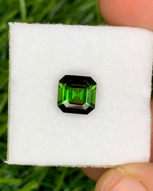 Natural Bottle Green Tourmaline 1.43 Carat 7x7 MM Ascher Cut Faceted Gemstone