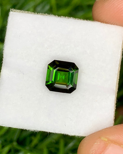 Natural Bottle Green Tourmaline 1.43 Carat 7x7 MM Ascher Cut Faceted Gemstone