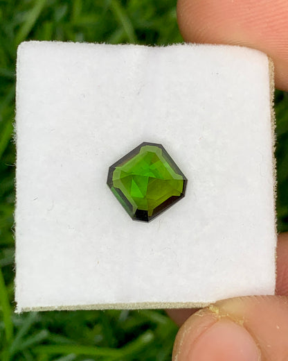 Natural Bottle Green Tourmaline 1.43 Carat 7x7 MM Ascher Cut Faceted Gemstone