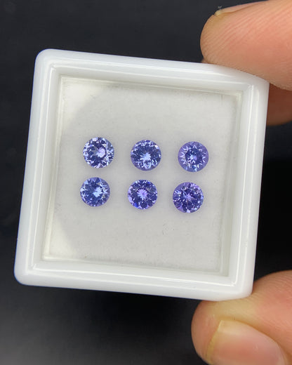 Natural Blue Tanzanite Lot 1.44 Carat 4x4 MM Round Shape Faceted Gemstone 6 Piece Lot