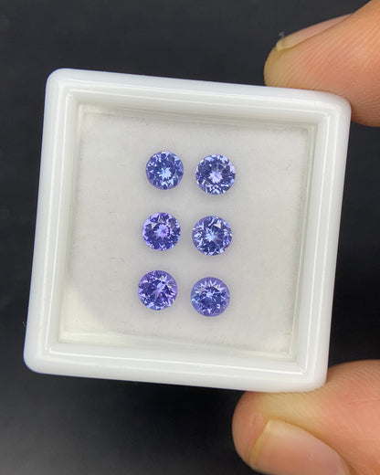 Natural Blue Tanzanite Lot 1.44 Carat 4x4 MM Round Shape Faceted Gemstone 6 Piece Lot