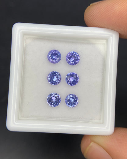 Natural Blue Tanzanite Lot 1.44 Carat 4x4 MM Round Shape Faceted Gemstone 6 Piece Lot