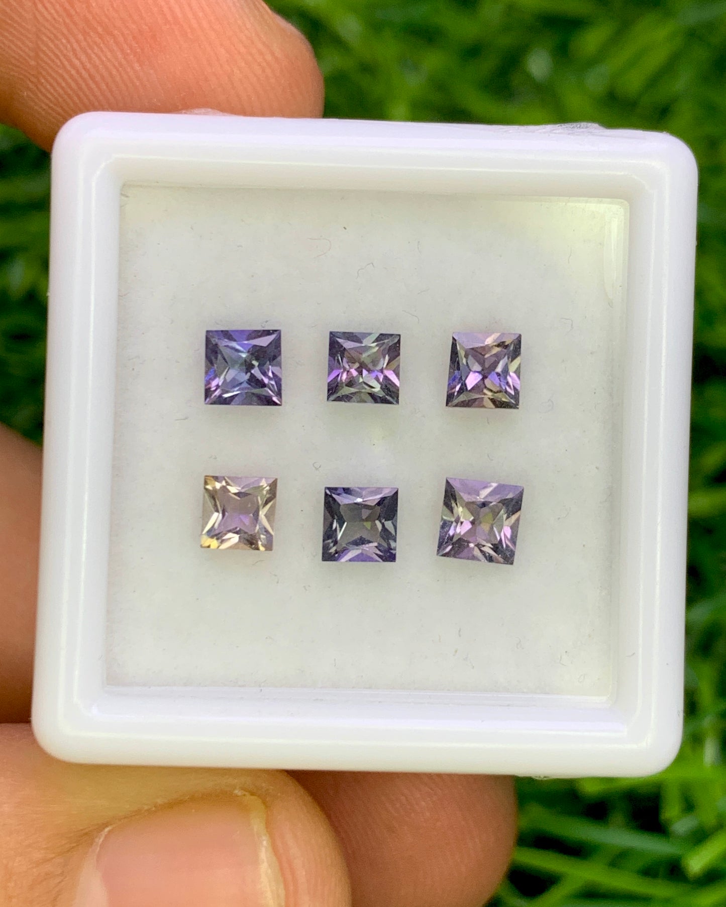 Natural Unheated Bi Color Tanzanite Lot 1.40 Carat Mix Size Square Shape Faceted Gemstone 6 Piece Lot