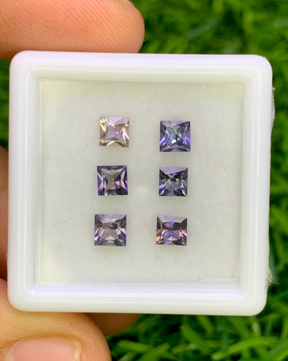 Natural Unheated Bi Color Tanzanite Lot 1.40 Carat Mix Size Square Shape Faceted Gemstone 6 Piece Lot