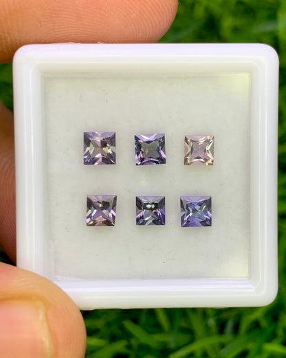 Natural Unheated Bi Color Tanzanite Lot 1.40 Carat Mix Size Square Shape Faceted Gemstone 6 Piece Lot