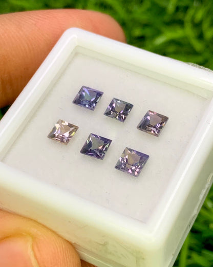 Natural Unheated Bi Color Tanzanite Lot 1.40 Carat Mix Size Square Shape Faceted Gemstone 6 Piece Lot