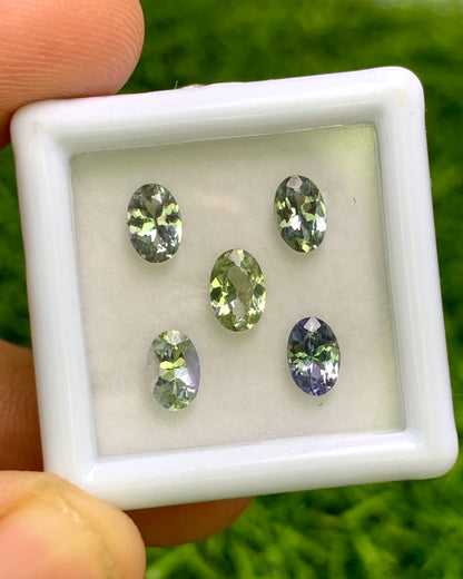 Natural Unheated Bi Color Tanzanite Lot 2.06 Carat 6x4/5.7x3.7 MM Oval Shape Faceted Gemstone 5 Piece Lot