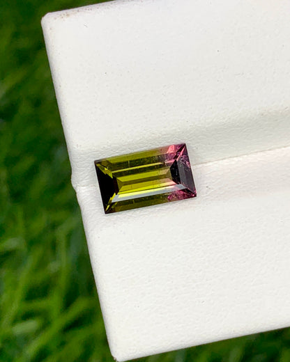 Natural Bi Ccolor Tourmaline 1.38 Carat 9x5.3 MM Baguette Shape Faceted Gemstone