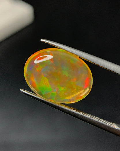 Natural Mexican Fire Opal 4.64 Carat 14.5x11.8 MM Oval Shape Cabochon Gemstone 