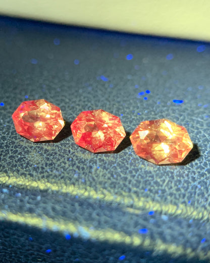 Natural Rare Dragon Garnet / Fluorescent Chromium Vanadium Malaya Garnet Lot 1.02 Carat 5x3.8 MM Fancy Shape Faceted Gemstone 3 Piece Lot