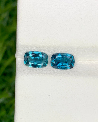 Natural Indicolite Tourmaline Lot 0.90 Carat 6x4 MM Cushion Shape Faceted Gemstone 2 Piece Lot