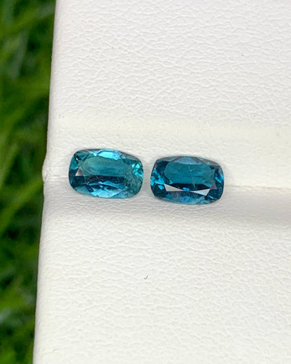 Natural Indicolite Tourmaline Lot 0.90 Carat 6x4 MM Cushion Shape Faceted Gemstone 2 Piece Lot