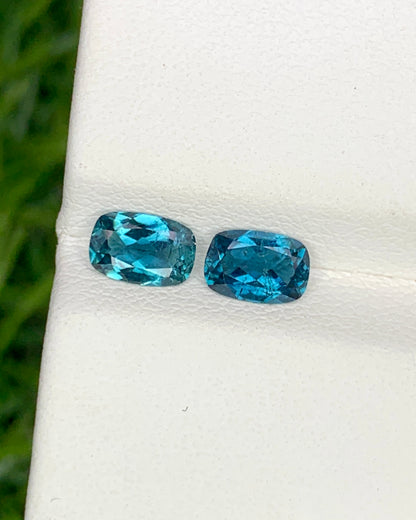 Natural Indicolite Tourmaline Lot 0.90 Carat 6x4 MM Cushion Shape Faceted Gemstone 2 Piece Lot