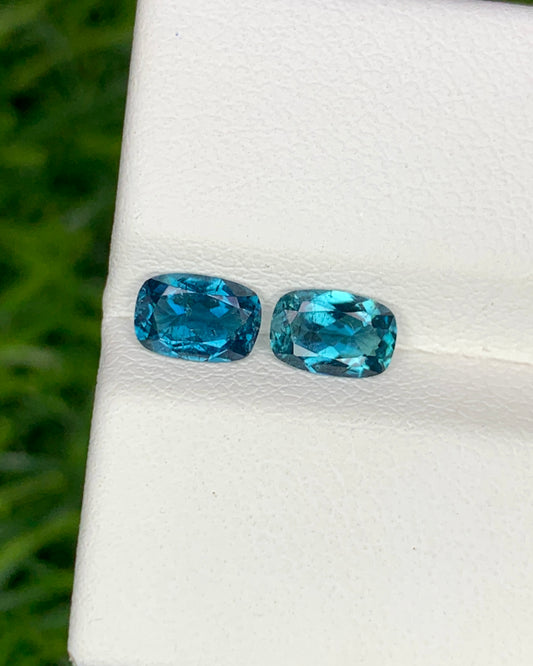 Natural Indicolite Tourmaline Lot 0.90 Carat 6x4 MM Cushion Shape Faceted Gemstone 2 Piece Lot