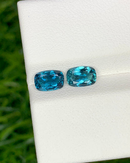 Natural Indicolite Tourmaline Lot 0.90 Carat 6x4 MM Cushion Shape Faceted Gemstone 2 Piece Lot