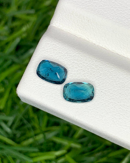 Natural Indicolite Tourmaline Lot 0.90 Carat 6x4 MM Cushion Shape Faceted Gemstone 2 Piece Lot