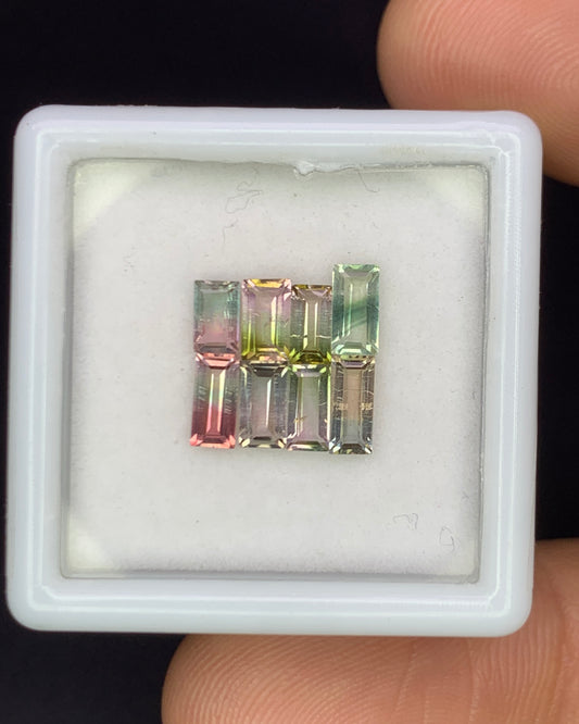 Natural Bi Color Tourmaline Lot 1.66Carat Mix Size Baguette Shape Faceted Gemstone 8 Piece Lot 