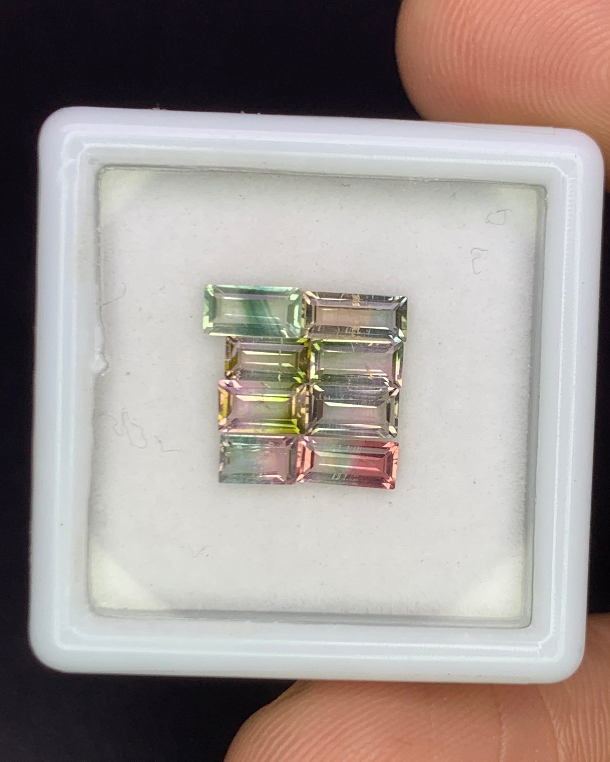 Natural Bi Color Tourmaline Lot 1.66Carat Mix Size Baguette Shape Faceted Gemstone 8 Piece Lot 