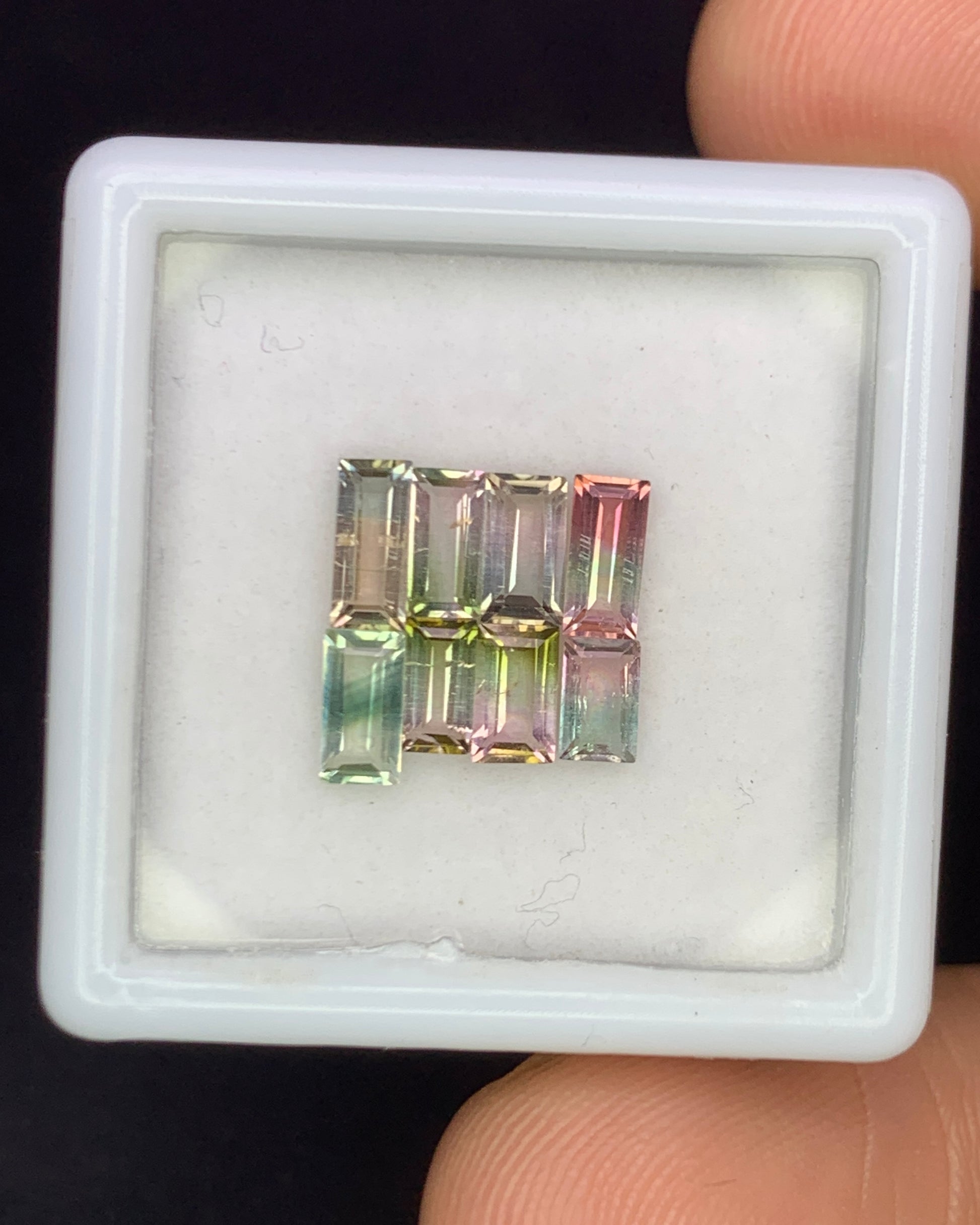 Natural Bi Color Tourmaline Lot 1.66Carat Mix Size Baguette Shape Faceted Gemstone 8 Piece Lot 